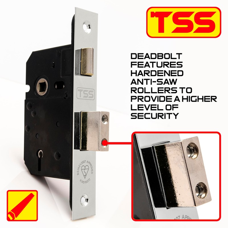 TSS British Standard Mortice Sash Lock Satin Chrome (Silver) 2.5"