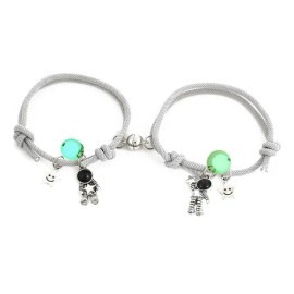 Pulsera Parejas Imán Astronauta Brilla Oscuridad Gris Ajustable AKELIN