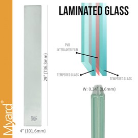 5-Pack 29 Inch Myard Glass Balusters with Laminated & Tempered Glass for Home, Villa, Hallway, Deck, Patio, Fence, Wood or Aluminum Railing Rails