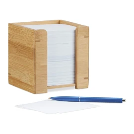 Relaxdays Zettelbox Bambus, Zettelkasten Holz, Notizzettel Halter, 900 Blatt, H x B x T: 10,5 x 10,5 x 10,5 cm, natur