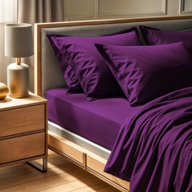 100% Cotton Ranforce Single Fitted Sheet (100 x 200+30 cm), Purple, 155 Thread Count | Machine Washable at 30°C | Soft & Durable for Comfortable Sleep