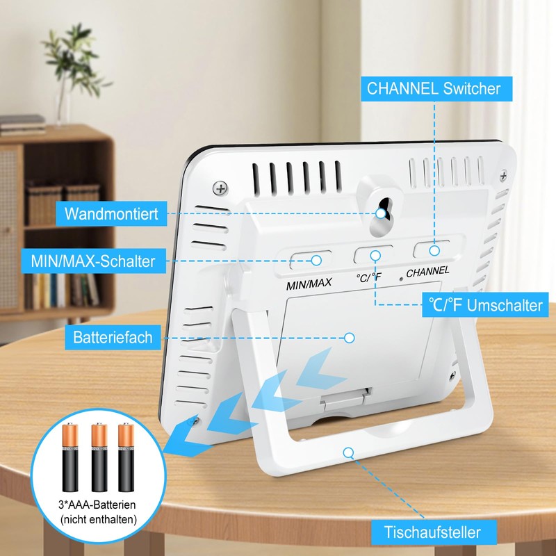 Urageuxy Wireless Thermometer with 3 Outdoor Sensors, Digital Thermometer Indoor