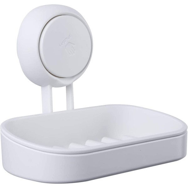 Uten Soap Dish, Plastic Soap Holder,Plastic Soap Tray with Strong Suction Cups, White
