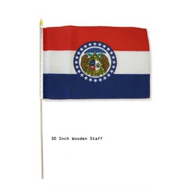 AES 12x18 12"x18" Wholesale Lot of 3 State of Missouri Stick Flag 30" Wooden Staff