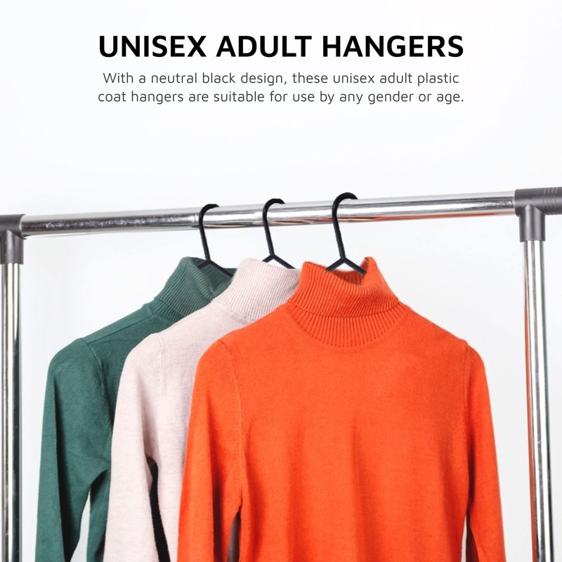 25x Adult Coat Hangers for Clothes Black Plastic Hangers with