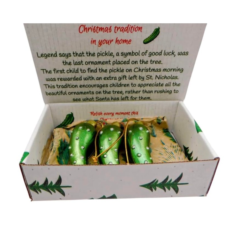 Pickle Ornament Deluxe Boxed Set Christmas Tradition Decoration Handpainted Polyresin