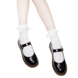 SHUCLASS Women's Socks, White Socks, Cotton Fabric, Lolita Socks, For School Entrance Ceremonies, Tea Parties, JK Style, Uniform, Cosplay, Adult, Cute, Moe Girl, Bowknot Ribbon, White Short Socks,