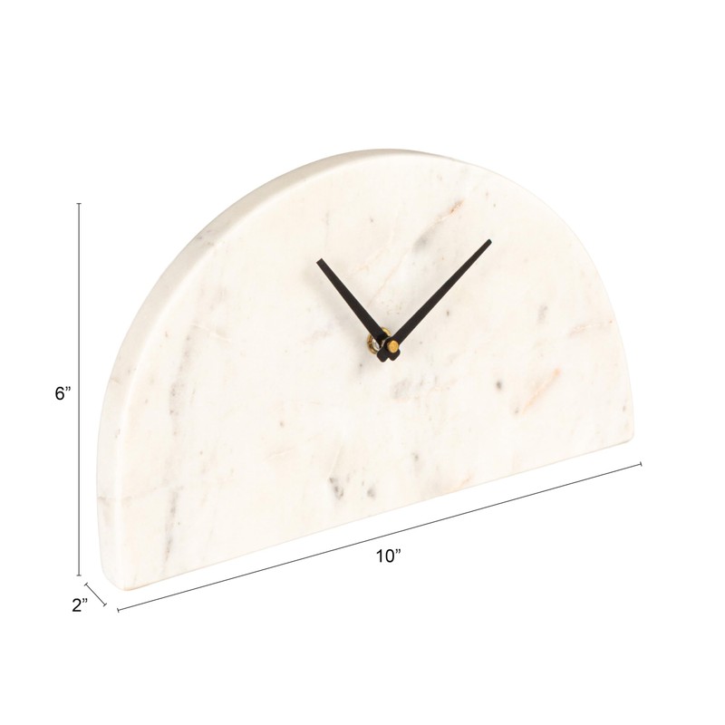 Bloomingville Decorative Half Moon Marble Mantel Clock, White and Black