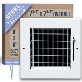 Fits 6x6 Duct Opening Steel Adjustable Air Supply Grille by Handua | Register Vent Cover Grill for Sidewall and Ceiling | White | Outer Dimensions: 7.75" X 7.75"