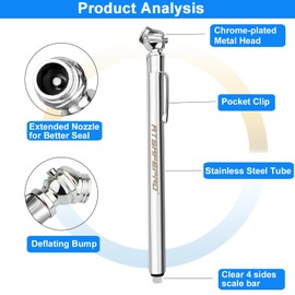 ATsafepro Pencil Tire Pressure Gauge (5-50PSI&10-75PSI), Sealed Zinc Alloy Nozzle and Silvery Aluminum Tube Body, Suitable for Bikes,Cars, Trucks
