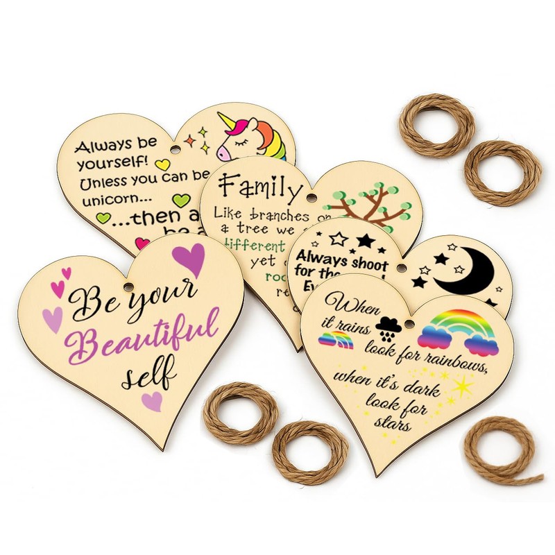 Pack of 5 Decorative Wooden Heart Plaques – Inspirational Quote