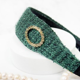 Burnaby Green Oval Tweed Hairband Wide Headband / 버나비 그린 오벌 트위드 헤어밴드 넓은머리띠