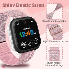 HAYONLIY 6 Pack Stretchy Nylon Bands Compatible with Gizmo Watch 3 Adventrue 3 2 1/Gabb Watch 3e 3 2 1/SyncUP Watch/Cosmo JrTrack Watch Band, 20mm Soft Breathable Replacement Bling Strap for Kids