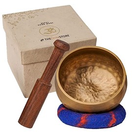 Tibetan Singing Bowl Set by Ohm Store â Meditation Sound Bowl and Wooden Striker with Lokta Gift Box â Hand Hammered Nepali Instrument for Yoga, Chakra Healing and Stress Relief