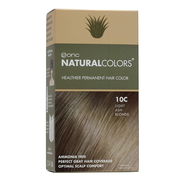 ONC NATURALCOLORS (10C Light Ash Blonde) 4 fl. oz. (120 mL) Healthier Permanent Hair Dye with Certified Organic Ingredients, Ammonia Free, Vegan Friendly, 100% Gray Coverage