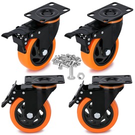 4 Inch Heavy Duty Caster Wheels Load 2200 Lbs with Brake Safety Dual Locking No Noise Wheels Swivel Casters Set of 4 (Free Screws)