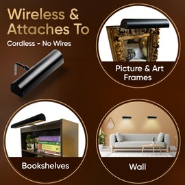 Concepdesigns Picture Light, Battery Operated Picture Light, Dimmable Wireless Picture Lights for Wall, Art Light, Library Light Battery Operated with Remote Control - 18 inches, Matte Black