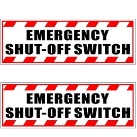 Outdoor/Indoor (2 Pack) 9.8" x 3.3" - Emergency Shut Off Switch - Notice Caution Warning Sign Back Self Adhesive Vinyl Decal Label Sticker