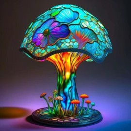 Xugenxes Painting Mushroom Table Lamp,5.9 Inch High Stain Plant Series Night Light, Bohemian Resin Mushroom Decoration Bedside Lamp Bedroom Living Room Home Office Decoration Gifts