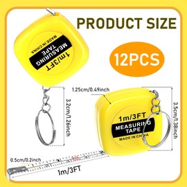 Grevosea 12 Pieces Mini Tape Measure Keychains, 2 Inch Functional Small Tape Measures Keychains with Stable Slide Lock Pocket Portable Tape for Birthday Party Favors Gift Bag Fillers Prize 1 m/ 3 Ft