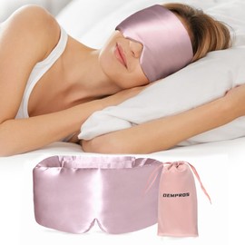 DEMPROS Mulberry Silk Sleep Mask for Side and Back Sleepers, Blackout Eye Mask for Sleeping for Women Men with Adjustable Band, Comfortable Soft Pressureless Eye Cover for Sleeping in Large Size