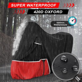 Outdoor Motorcycle Cover for Piaggio Vespa GTV GTS GT60/125/200/250/300 (with Boot), Waterproof Motorcycle Tarpaulin Cover, 420D Oxford Fabric Motorcycle Cover, Black & Red