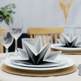 Fanxyware Star Shaped Origami Dinner Napkins in Gradient Black & White (Disposable) - 12 Pack, 23" x 15", 3-Ply Paper - Style Name: Pop Gaze