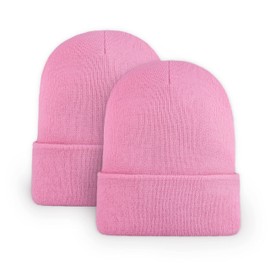 Knit Cuffed Plain Beanies for Men and Women Soft Warm Acrylic Slouchy Skully Cap Winter Hat Outdoor Fashion Stocking Caps (Light Pink, 2)