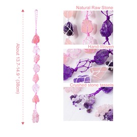 Runyangshi Hanging Car Charm Rose Quartz Clear Quartz Healing Crystal and Stones Natural Crystals Car Hanging Omament with Chips Stones Accessories Rearview Mirror Decorations