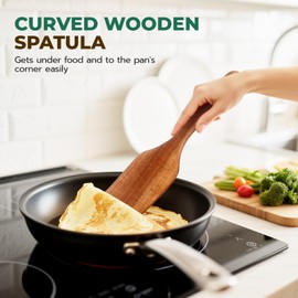 KAQISE Wooden Spatula for Cooking, Heat-Resistant Teak Wood Spatula/Turner, Kitchen Utensil with Smooth Finish,Non-Scratch Non-Stick Pans, Long Handle Handcrafted Scraper Spurtle for Flipping,Serving