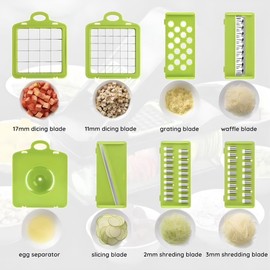 Generic Ultimate Kitchen Gadget Ensemble 14-in-1 Food Cutter Veggie Slicer Onion Chopper and Multifunctional Vegetable Cutter with a Plethora of Culinary Capabilities 7 blade (grey), Gray