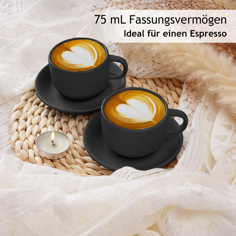 MIAMIO 6 x 75ml Espresso Cups/Espresso Cups Set with Stand