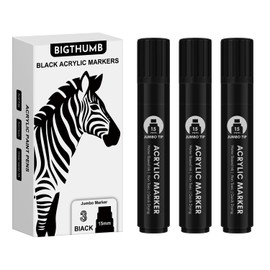 BIGTHUMB BIGTHUMB 3 Pcs Black Jumbo Permanent Markers: 15mm Wide Tip Thick Acrylic Paint Pen Large Calligraphy Marker for Rock Painting, Poster, Sign, Canvas, Glass, Wood, Ceramic