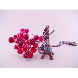 Mini Paris Eiffel Tower with Doodads on 18 Inch Brass Chain