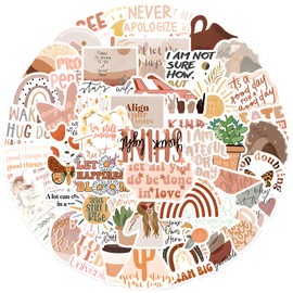 50 Pcs Boho Positive Quote Stickers Inspirational Sticker Waterproof Motivational Sticker for Scrapbook Laptop Guitar Suitcase Skateboard