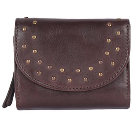 VILENCA HOLLAND Genuine Italian Leather Boho Studded Trifold Double Flap Closure Wallet – Zipper Coin Purse & Credit Card Holder for Women (Brown)