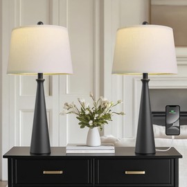 Oneach 25.75" Modern Table Lamp for Bedroom Set of 2, USB C Port, Black