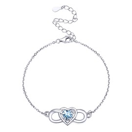 Charm Bracelets For Women Sterling Silver March Birthstone Cubic Zirconia Dainty Infinity Heart Bracelet