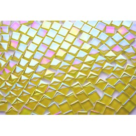CHICSHIS 300G Iridescent Mosaic Tiles, 10mm Square Mosaic Glass Pieces, Mini Tiles for Glass Projects, Great for Mosaic Craft, 330pcs Crisp Sunshine Yellow Mosaic Great for Art Supplies