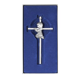 Feishiong Silver Baby Wall Cross Baptism Gifts for girl,Praying Girl Plaque Wall Decor Cross Great for Baptism Perfect for First Holy Communion Baby Shower Birthday and Christening