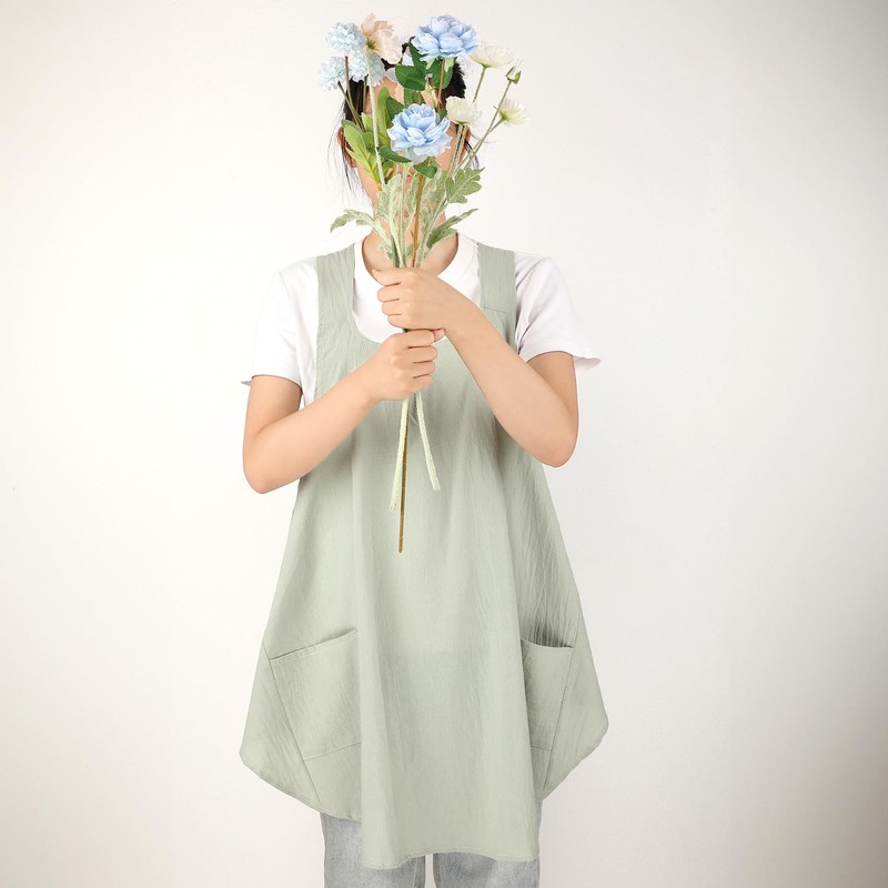ROLOSI Japanese Cross Back Apron for Women Cotton Linen Pinafore