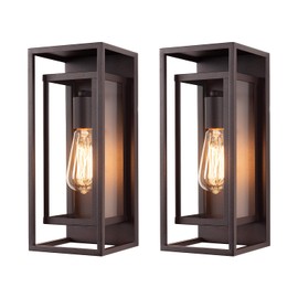 mirrea 14" Classic Outdoor Wall Sconce 1 Light in Rectangular Metal Frame and Clear Glass Shade Waterproof Porch Light Patio Light Pack of 2 (Oil Rubbed Bronze)