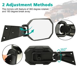 SUNPIE Doors-Off Mirrors for Jeep Wrangler JK JKU 2007-2018, Wider View Doorless Side Mirrors with Stable, No-Vibration Design, Reduced Wind Noise, Compatible with No Door and Half Door