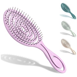 ETHEL Organic Hair Brush without pulling for women, men & children - Detangling brush also for curls & long hair - Unique Professional Detangler Brush with Spiral Spring (Pink)