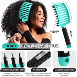 2 Pack Hair Brush Set, Hair Brushes for Women Men Kid Wet Dry Curly Thick Thin Wavy Straight Hair, Make Hair Beautiful and Smooth(Green)