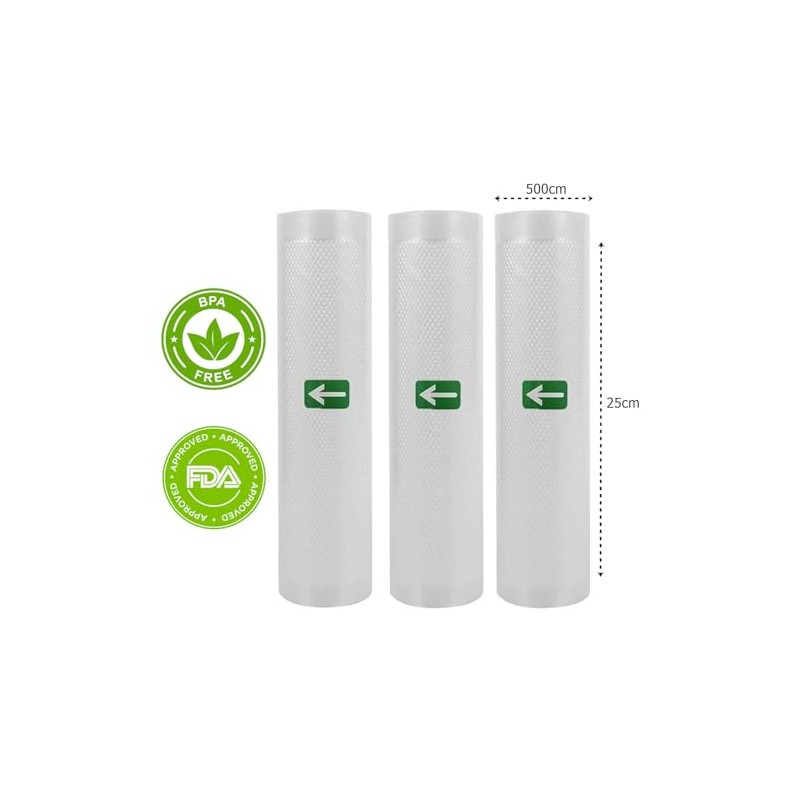 3 Rollos Sellado Alto Vacío [25x500cm] BPA FREE - Bolsas