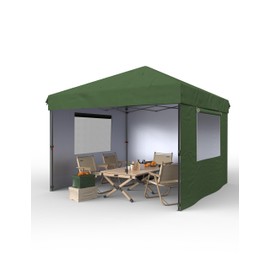 Garvee 10x10 Pop Up Canopy Tent Outdoor Canopy One-Person Set Up Heavy Duty Commercial Instant Tent Shelter, 3-Sidewall+Green