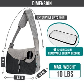 PetAmi Small Dog Sling Carrier, Soft-Sided Crossbody Puppy Carrying Purse Bag, Adjustable Sling Pet Pouch to Wear Medium Dog Cat Travel, Dog Bag for Traveling, Breathable, Poop Bag Dispenser, Gray