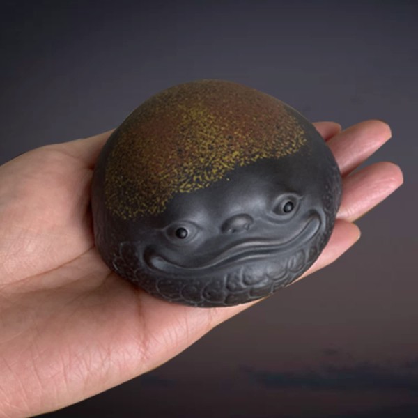 Missmore Purple Clay Golden Toad Tea Pet, Handmade Purple Clay