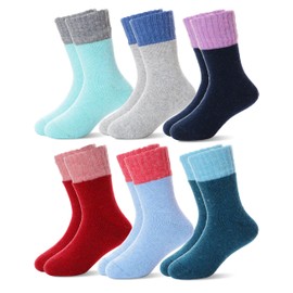 Kids Thermal Winter Socks Boys Girls Toddlers Heated Warm Insulated Thick Snow Gift Boot Socks 6 Pairs Stocking Stuffers(Assorted Splice,4-7 Years)